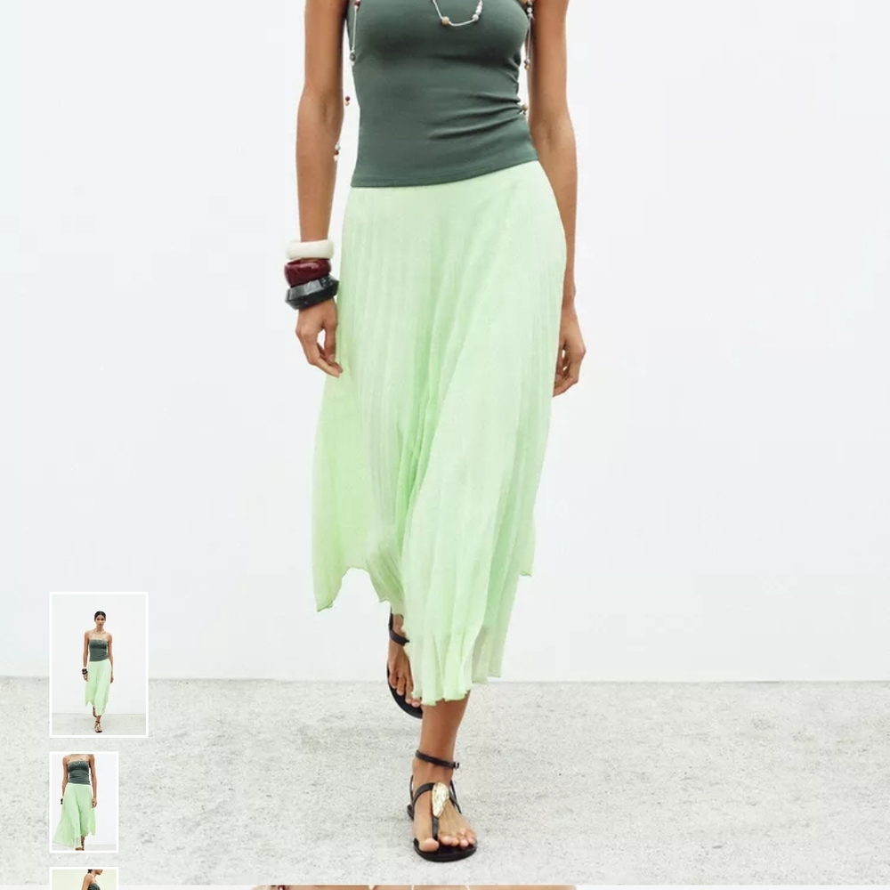 Zara Light Green Pleated Midi Skirt - Picture 10 of 12